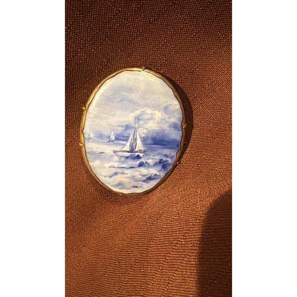 Brooch Nautical Scene Gold Tone